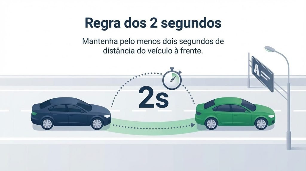 Imagem representativa da regra dos dois segundos de distância entre veículos.