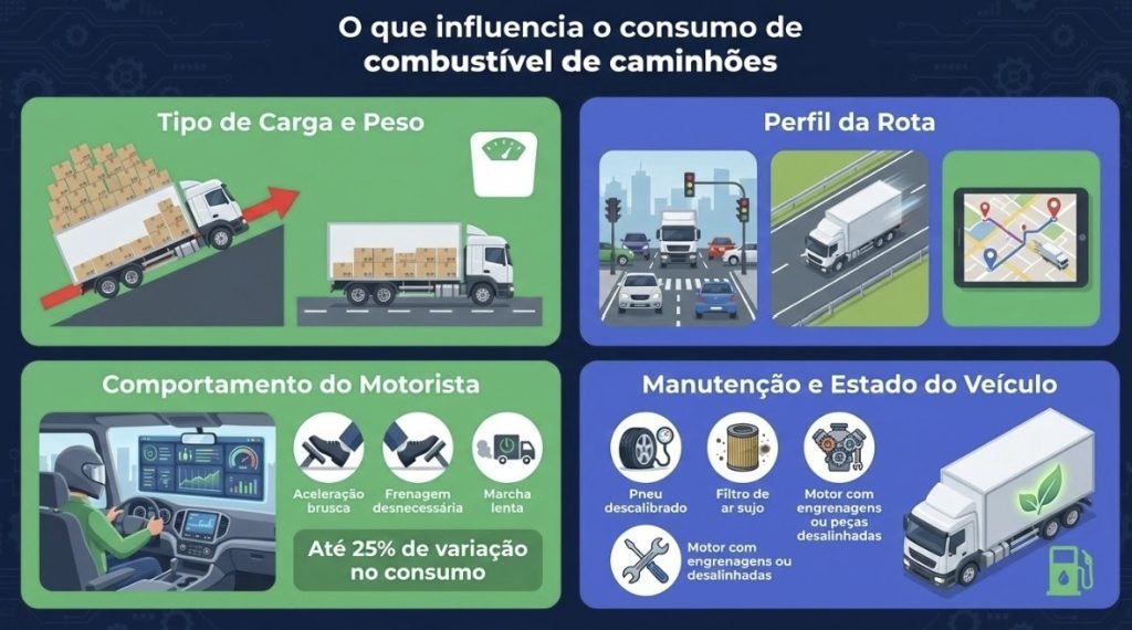 Fatores que influenciam o km por litro de caminhões.
